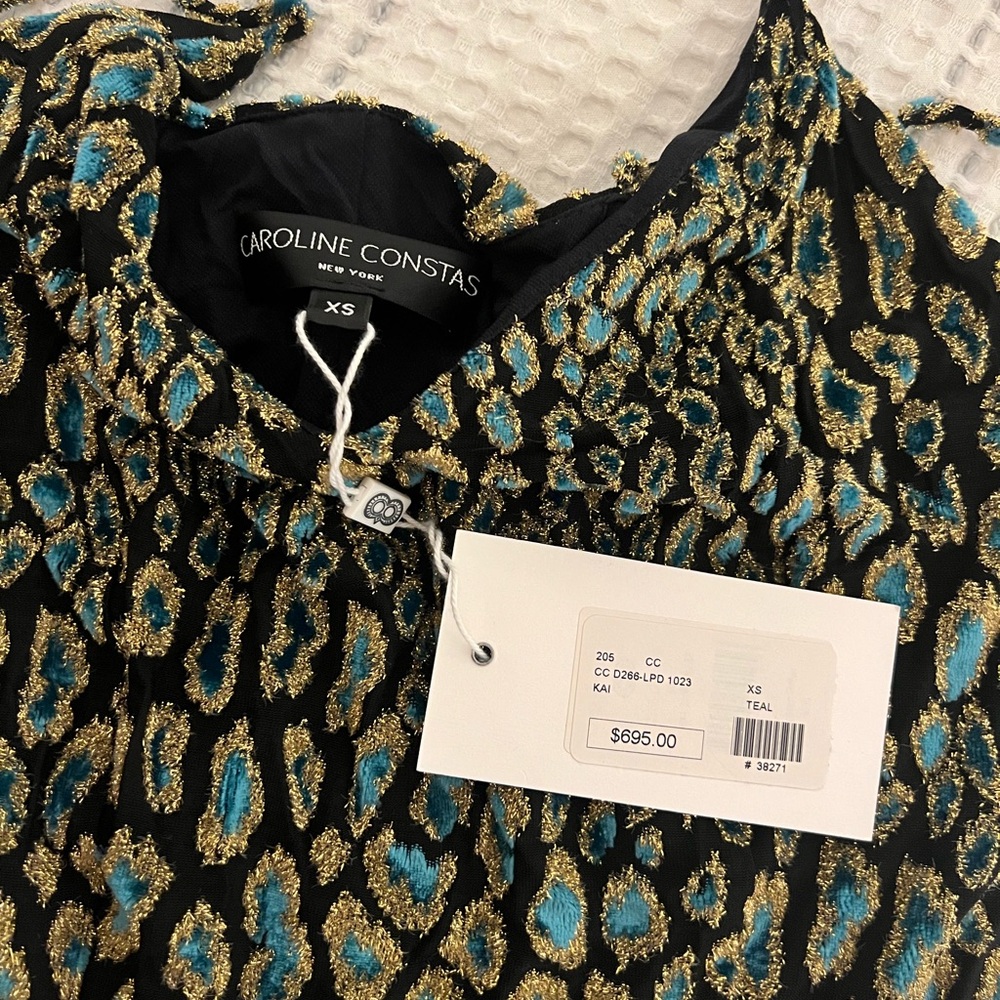 NWT Caroline Constas Metallic Leopard-Print Dress, size XS